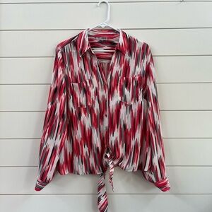 JM Collection Red and White Long Sleeve Button Down Shirt